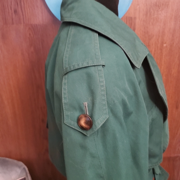 Club 5.4 Vintage Green Petite Trench Coat - Picture 15 of 16